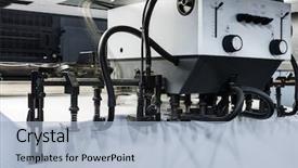  Presentation with equipment - Audience pleasing presentation design consisting of rolled metal industeries - equipment for a print backdrop and a light blue colored foreground