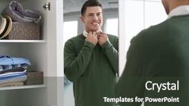  Presentation with mirror - PPT theme enhanced with stylish clothings - man in new outfit looking background and a dark gray colored foreground