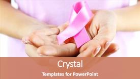  Presentation with pink ribbon hands - Colorful slide set enhanced with pink ribbon in woman's backdrop and a coral colored foreground