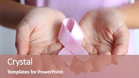 Presentation with pink ribbon hands - Colorful slide deck enhanced with pink ribbon in woman's backdrop and a coral colored foreground