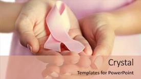  Presentation with pink ribbon hands - Audience pleasing slide deck consisting of pink ribbon in woman's backdrop and a coral colored foreground