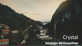  Presentation with mountain roads - PPT theme having closeup-aerial-cityscape-at-tropical background and a dark gray colored foreground