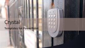  Presentation with electronic security - Colorful presentation design enhanced with closeup apartment security lock backdrop and a coral colored foreground