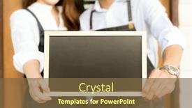  Presentation with coffee shop - Beautiful presentation theme featuring closeup-asian-young-adult-owners backdrop and a tawny brown colored foreground