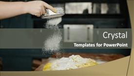  Presentation with dough - Presentation theme featuring closeup-baker-hands-sprinkling-flour background and a gray colored foreground