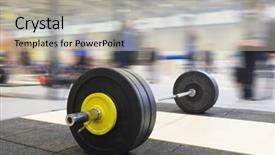  Presentation with barbell - Colorful presentation theme enhanced with closeup barbell plates isolated backdrop and a light gray colored foreground