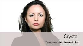  Presentation with beauty - Beautiful presentation theme featuring closeup beauty portrait of serious asian mature woman in studio isolated on white background backdrop and a light gray colored foreground