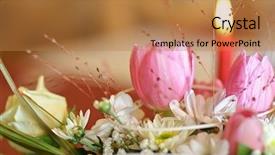  Presentation with funeral flames of aroma candles - Cool new PPT theme with closeup bouquet with four candles backdrop and a coral colored foreground