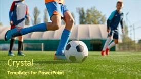  Presentation with football - Presentation enhanced with closeup-boy-kicking-ball background and a tawny brown colored foreground