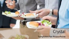  Presentation with lunch - Colorful PPT theme enhanced with closeup of business people's backdrop and a coral colored foreground
