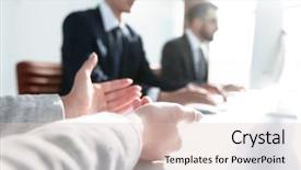  Presentation with abstract business - Presentation enhanced with closeup business team sitting background and a lemonade colored foreground