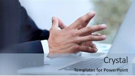  Presentation with director - Slide deck consisting of closeup businessman looking background and a light blue colored foreground