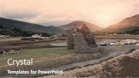  Presentation with sea sun - Cool new slide deck with closeup-castle-ruins-aerial-sun backdrop and a gray colored foreground