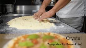  Presentation with dough - Presentation design featuring closeup-chef-hands-mixing-flour background and a gold colored foreground
