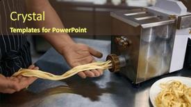  Presentation with pasta restaurant - PPT theme consisting of closeup-chef-using-pasta-maker background and a tawny brown colored foreground