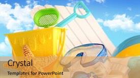  Presentation with children plush toy and dolls - Audience pleasing slides consisting of children's beach toys backdrop and a yellow colored foreground