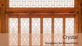  Presentation with sunshine - Cool new PPT layouts with closeup chinese old wooden frame backdrop and a coral colored foreground