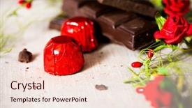  Presentation with purple brown spring - PPT layouts enhanced with closeup chocolate on brown napkin background and a  colored foreground