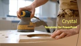  Presentation with craftsman - PPT theme featuring closeup-craftsman-hands-working background and a tawny brown colored foreground