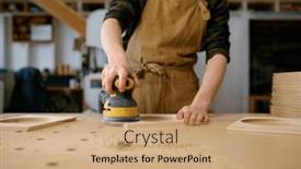  Presentation with craftsman - Slide deck with closeup-craftsman-hands-working background and a coral colored foreground