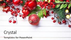  Presentation with christmas border design - Amazing PPT layouts having closeup decorated with ball holly backdrop and a white colored foreground