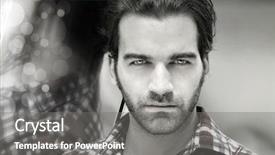  Presentation with masculine - Presentation having closeup desaturated styled portrait of a masculine good-looking man background and a gray colored foreground