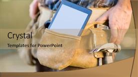  Presentation with carpenter - Presentation theme featuring carpenter's tool belt background and a coral colored foreground