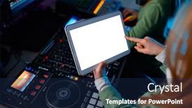  Presentation with sound - PPT layouts featuring closeup-digital-tablet-over-sound background and a navy blue colored foreground