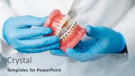  Presentation with jaw - Slide set enhanced with closeup-doctor-male-hand background and a light blue colored foreground