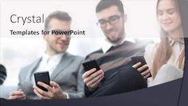  Presentation with employees - Beautiful slides featuring closeup employees talking in the workplace backdrop and a light gray colored foreground