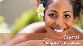  Presentation with african beauty - Audience pleasing presentation theme consisting of closeup-face-of-young-african backdrop and a coral colored foreground