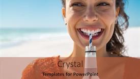  Presentation with summer drinking water - Theme with closeup-face-of-young-woman background and a red colored foreground