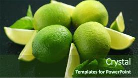  Presentation with water rain drop hanging on a fresh green leaf - Audience pleasing slide deck consisting of closeup fresh bright green limes backdrop and a tawny brown colored foreground
