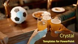  Presentation with pub - Presentation theme having closeup-friends-football-fans-clinking background and a tawny brown colored foreground