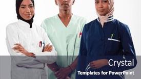  Presentation with nurses - Slide set featuring closeup-front-view-of-group background and a navy blue colored foreground