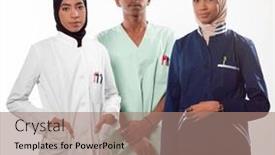  Presentation with nurses - PPT theme enhanced with closeup-front-view-of-group background and a coral colored foreground