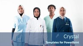  Presentation with nurses - Presentation theme consisting of closeup-front-view-of-group background and a ocean colored foreground