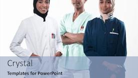  Presentation with nurses - PPT theme having closeup-front-view-of-group background and a light blue colored foreground