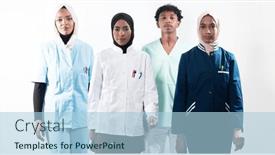  Presentation with nurses - Slide deck having closeup-front-view-of-group background and a light blue colored foreground