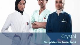  Presentation with nurses - Slide set featuring closeup-front-view-of-group background and a ocean colored foreground