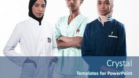  Presentation with nurses - PPT layouts consisting of closeup-front-view-of-group background and a ocean colored foreground