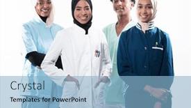  Presentation with nurses - PPT theme consisting of closeup-front-view-of-group background and a light blue colored foreground