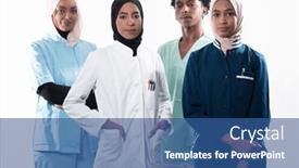  Presentation with nurses - PPT theme having closeup-front-view-of-group background and a ocean colored foreground