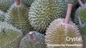  Presentation with food market - PPT layouts consisting of closeup group of durian fruit background and a coral colored foreground