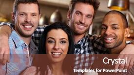  Presentation with young happy people smiling - Presentation theme having closeup group portrait of happy background and a tawny brown colored foreground