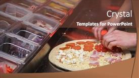  Presentation with pizzeria - PPT theme featuring closeup-hand-of-chef-baker background and a tawny brown colored foreground