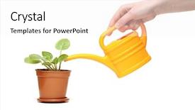  Presentation with plant and bio - Cool new PPT layouts with closeup hand watering a plant backdrop and a white colored foreground