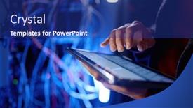  Presentation with server - PPT theme consisting of closeup-hand-working-in-digital background and a navy blue colored foreground