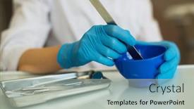  Presentation with mass - Cool new slide set with closeup hands female dentist doctor knead the mass in the flask backdrop and a light gray colored foreground