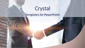  Presentation with performance - Slide set enhanced with closeup handshake financial partners background and a sky blue colored foreground